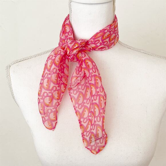 DIOR Vintage Pink Orange Sheer Scarf Trotter Oblique Pattern - Picture 1 of 9